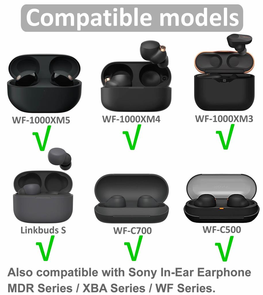 6 Pairs Replacement Eartip Buds for Ear Tips Earphones Flexible Soft Silicone Rubber Skin Accessories Compatible with Sony Black WF-1000XM5 /