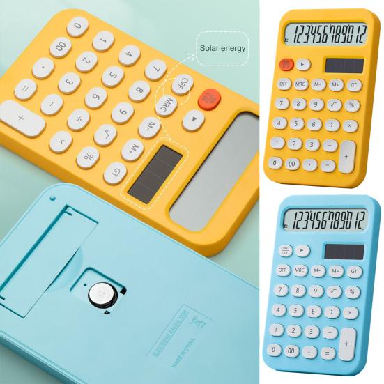 Настольный калькулятор на солнечной батарее, 12 цифр, нескользящие овальные кнопки, большой ЖК-дисплей, финансовый калькулятор для студентов, офисные принадлежности