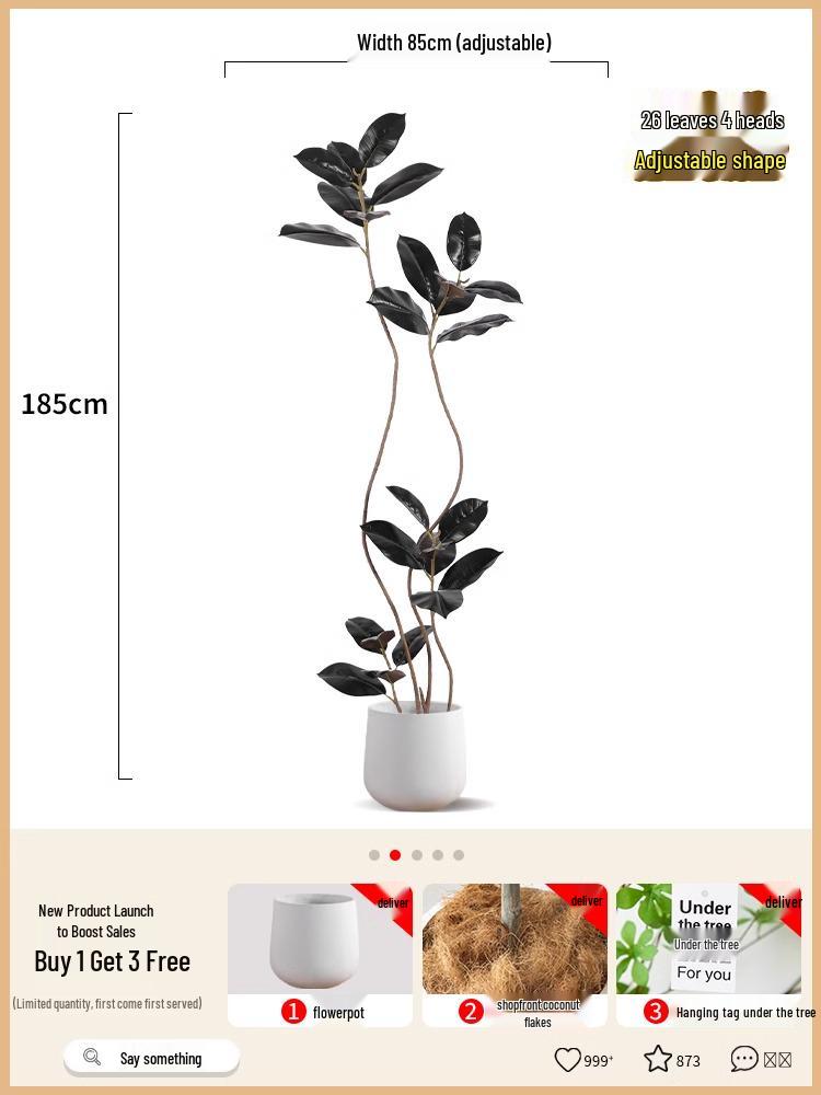 Роскошное искусственное дерево Фикус Эластика Черное Золото: Комнатное украшение и напольное украшение