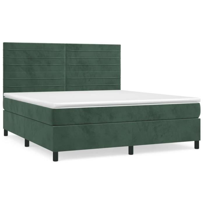 3143094 vidaXL Lit à sommier tapissier et matelas Vert foncé 160x200cm Velours