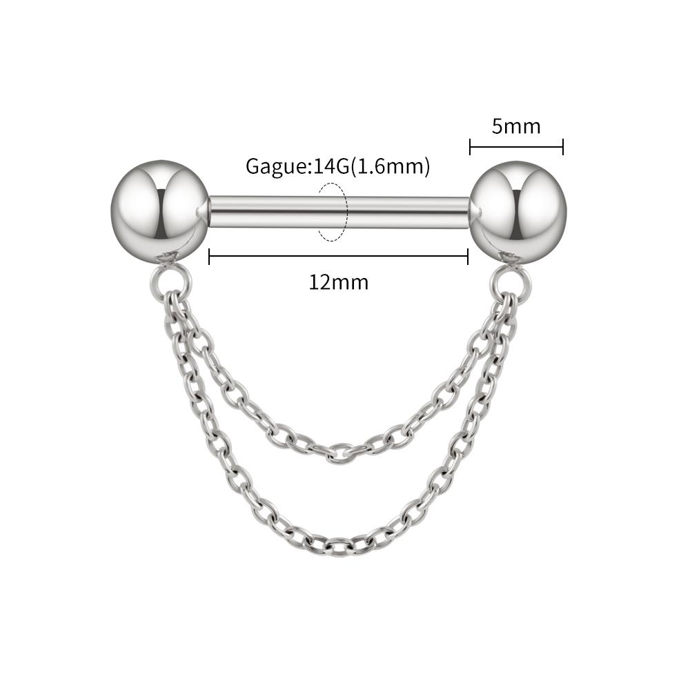 Right Grand ASTM F136 Titanium Threadless Push Pin Nipple Shield Ring with Double Chain Dangle 14G Barbell Piercing Jewelry