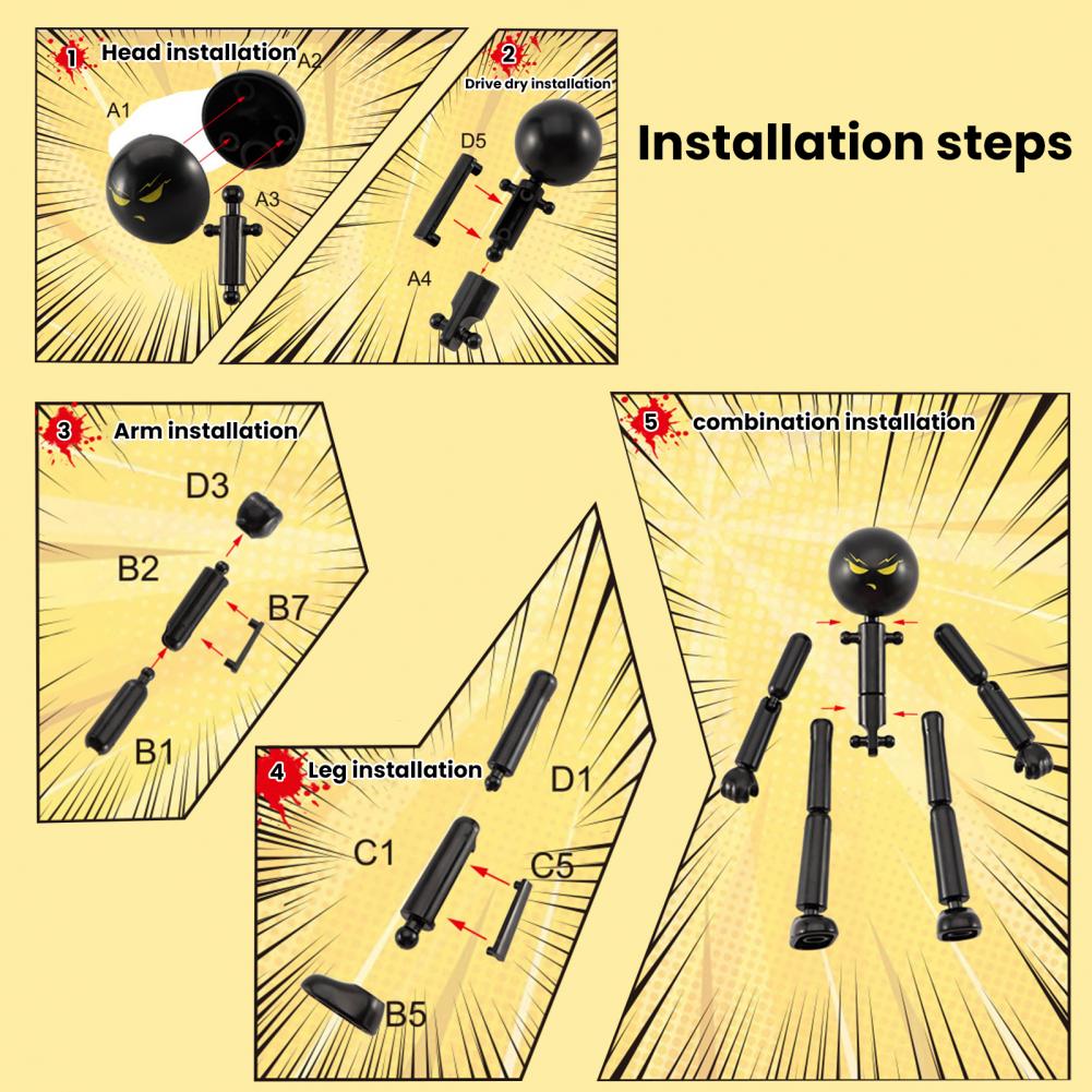 3/6Pcs Posable Stickman Action Figure With Handheld Items Movable Joints Stickman Fidget Toy Desktop Decoration Gift