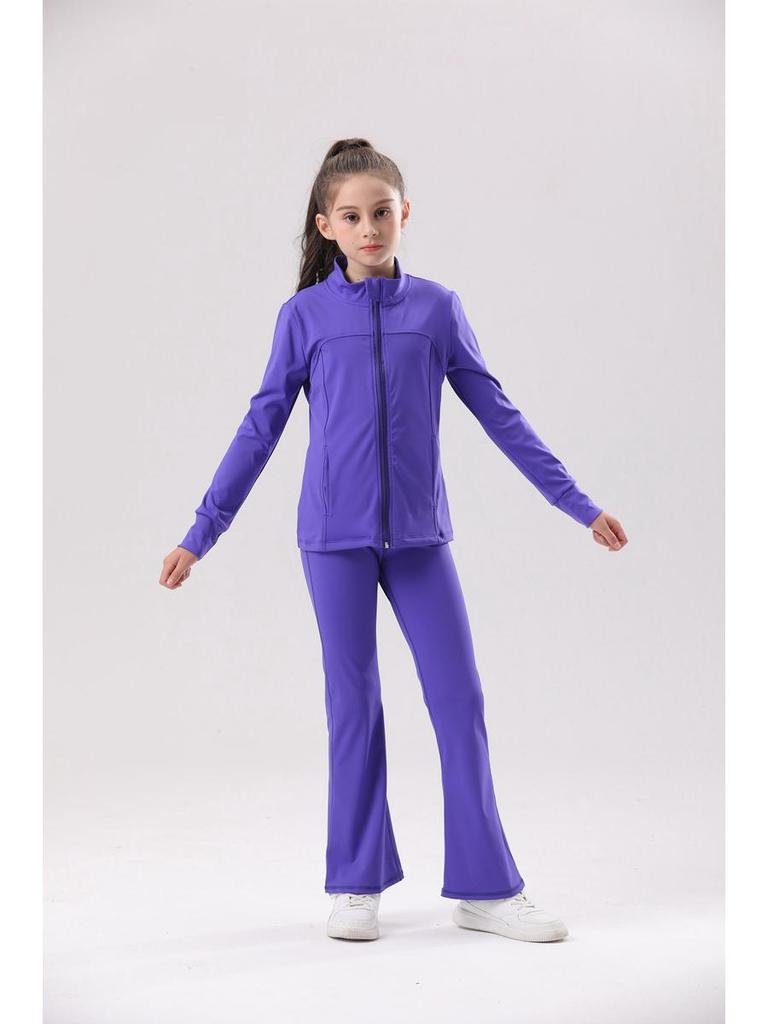 Girls' Long-Sleeve Zipper Jacket for Outdoor Sports and Yoga