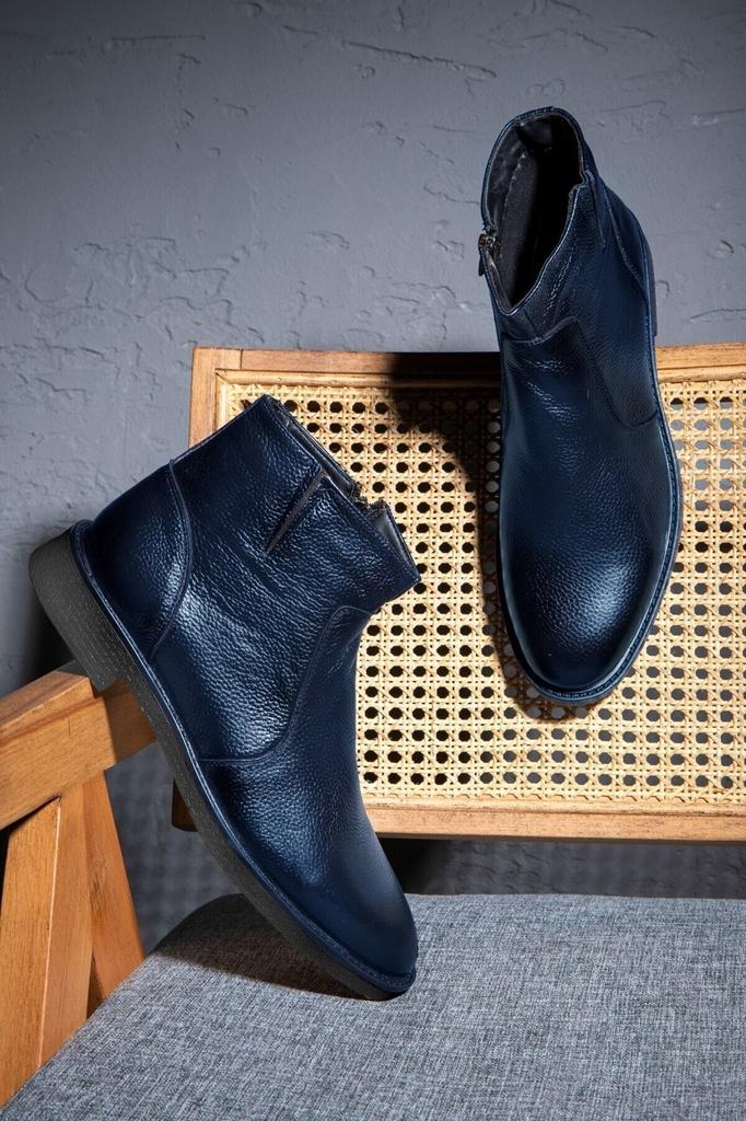 Мужские модные ботинки на плоской подошве из натуральной кожи, ботинки «Челси» с противоскользящей подошвой, повседневные ботинки «Челси» на молнии, темно-синие туфли