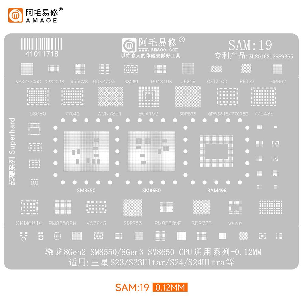 AMAOE Реболлинговый трафарет для Samsung A14 A54 S21 S22 A33 A53 CPU RAM Exynos1330 1380 SPU16 Инструменты для пайки шариками и ремонта материнских плат