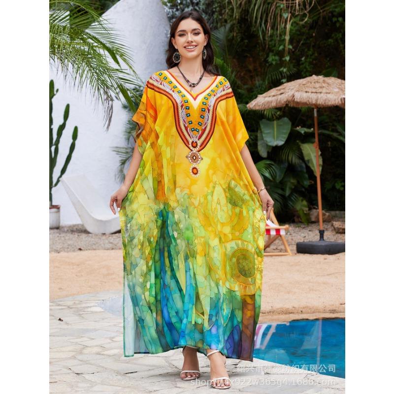 Плюс Размер Женщин Новый Принт Пляжный Свободный Праздничный Платье Бикини Накидка