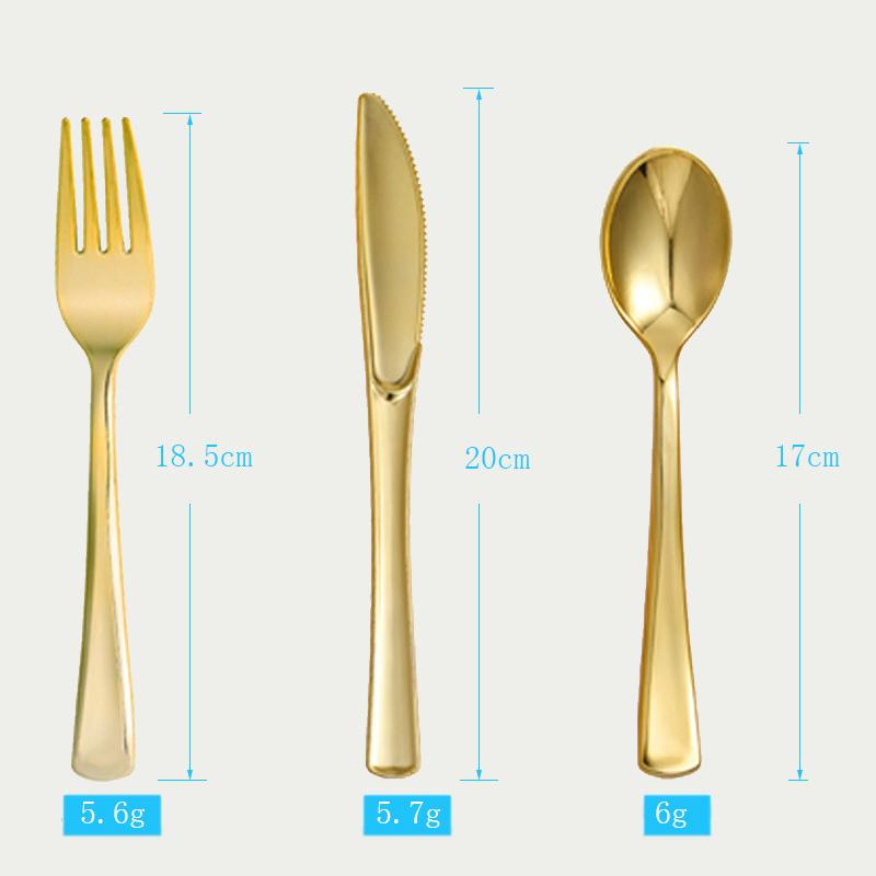 10pcs Electroplated Gold Plastic Knife Fork Spoon Birthday Party Disposable Knife Fork Spoon Tableware