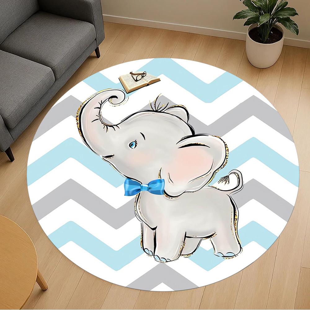 1pc Elephant, Bowtie Round Chair mat Area Rug - Non-Slip, Floor Mat for Office, Bedroom, Ideal home decor Christmas Gift p0811457