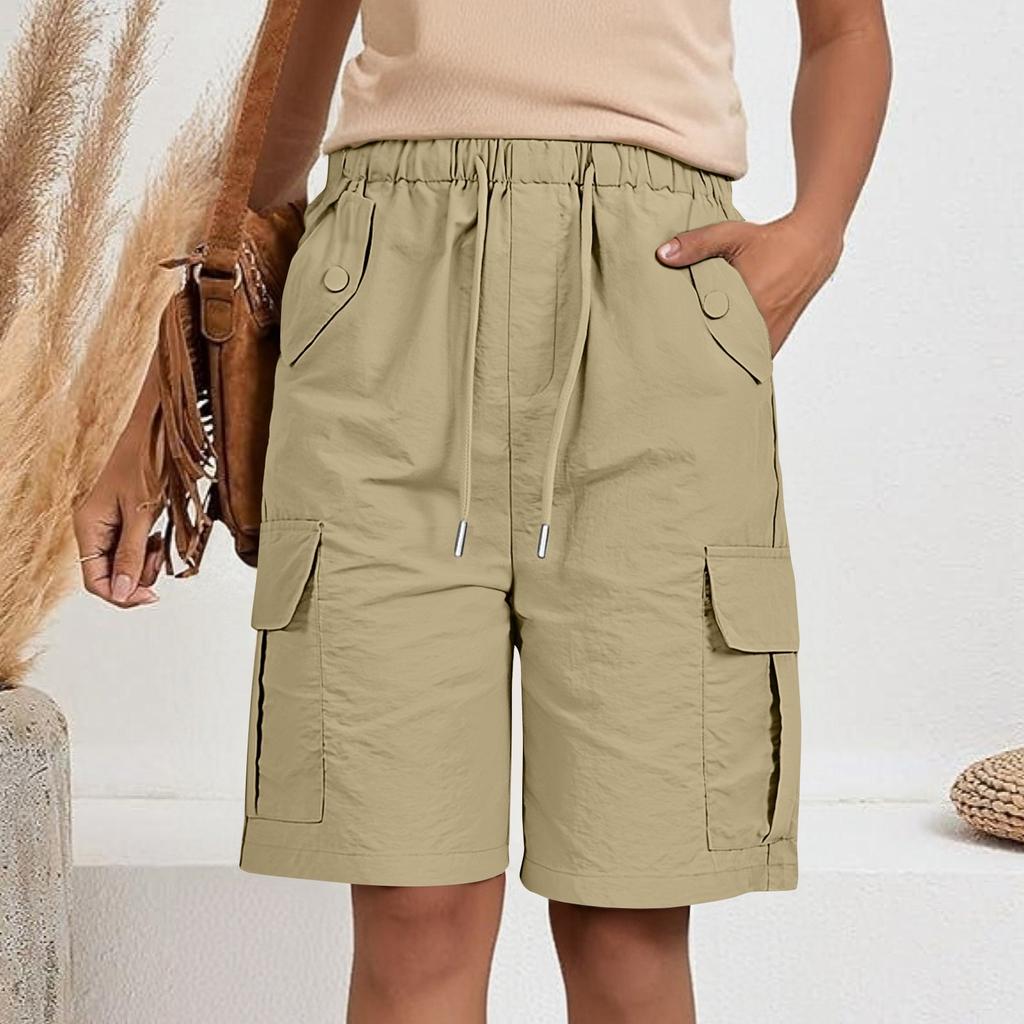 Women's Sports Shorts Casual Loose Solid Color High Waisted Pocket Shorts