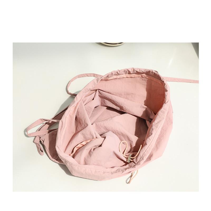 IELGY Japanese Casual Art Canvas Backpack, Fashionable Drawstring Pleated Schoolbag, Nylon Large-capacity Backpack, Khaki.