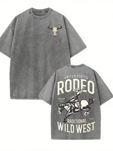 United States Rodeo Wild West Denim Wash T-Shirt Vintage West Gift T-Shirt -