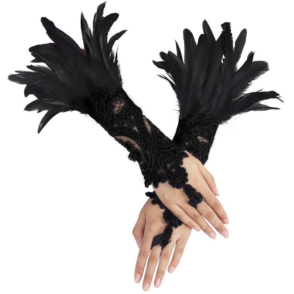 Gothic Lace Feather Scarf Lace Feather Bracelet Masquerade Brother Women's Clothing Accessories