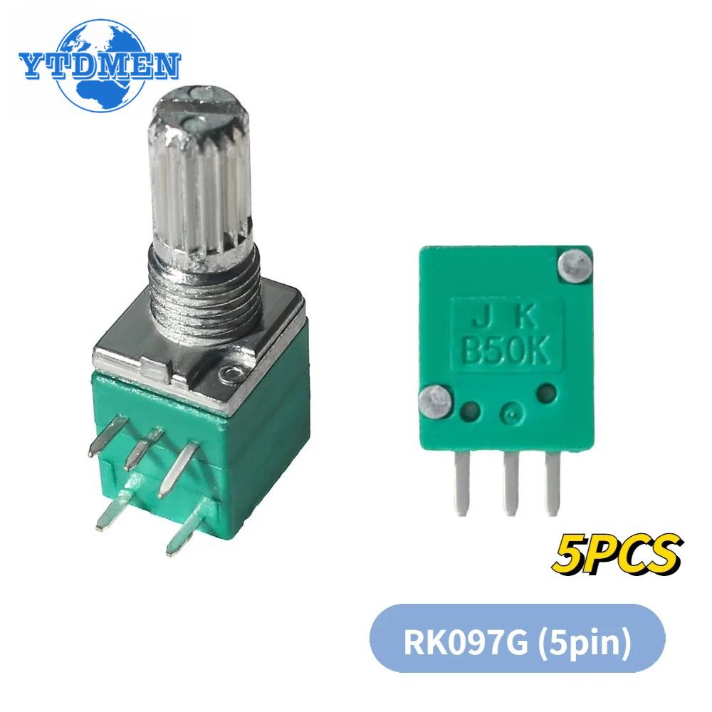 5PCS RK097 Potentiometer 5Pin RK097G B10K 1K 5K 20K 50K 100K 500K 15mm Audio Shaft Amplifier Sealing Rotary Potentiometers Kit