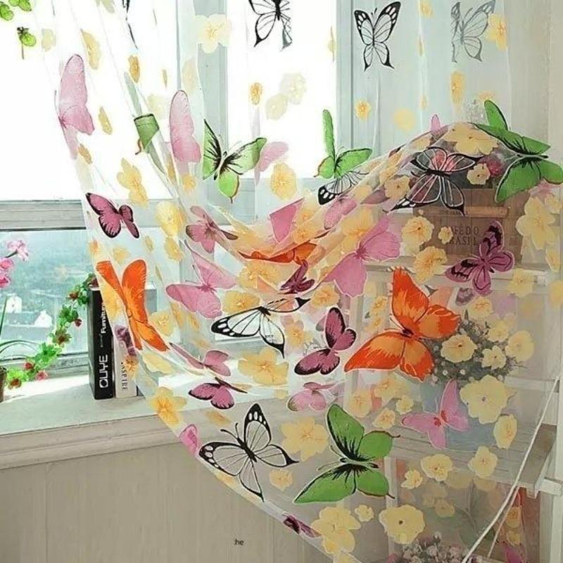 Rod Pocket New Beautiful Window Curtain Large Butterfly Print Screens