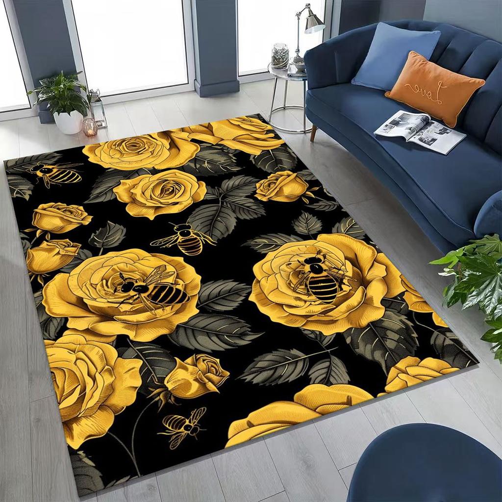 Cute Cartoon Bee HoneyBee Insect Art Rug for Bedroom Living Room Sofa Home Doormat Decor,Large Kids Play Non-slip Floor Mat