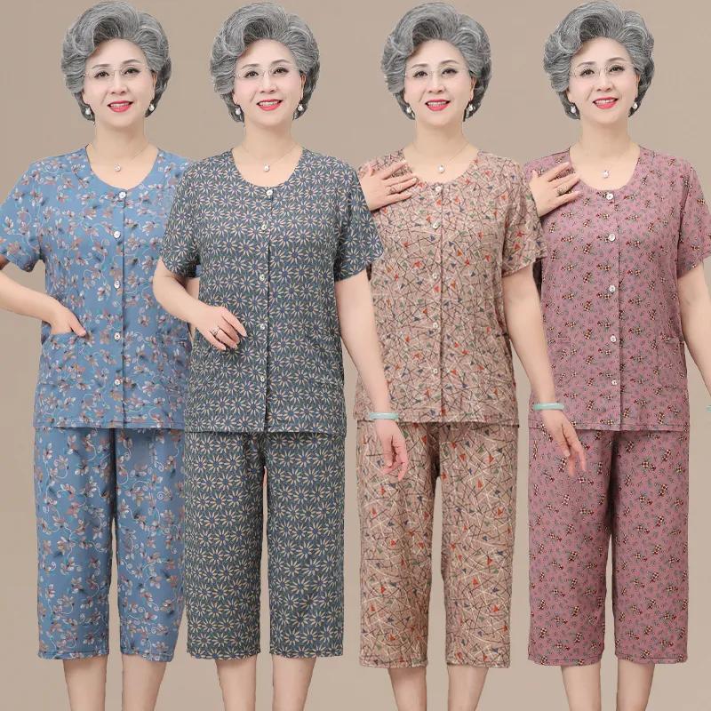 Женские пижамы, топы с короткими рукавами и цветочным принтом, брюки-капри, комплекты одежды для сна