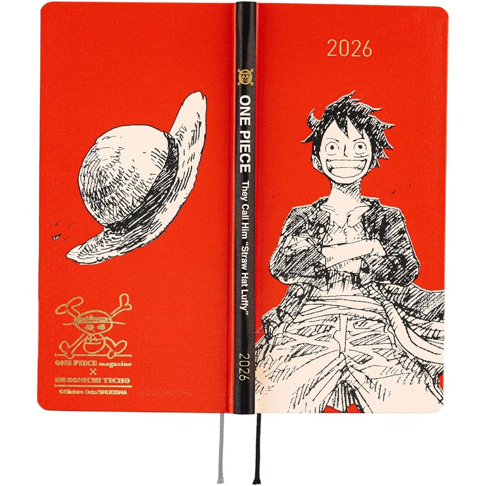 Hobonichi Techo 2026 недели Журнал ONE PIECE/Соломенная шляпа Луффи КРАСНЫЙ Начало в январе Недельный планер Неделя слева Тонкий вертикальный