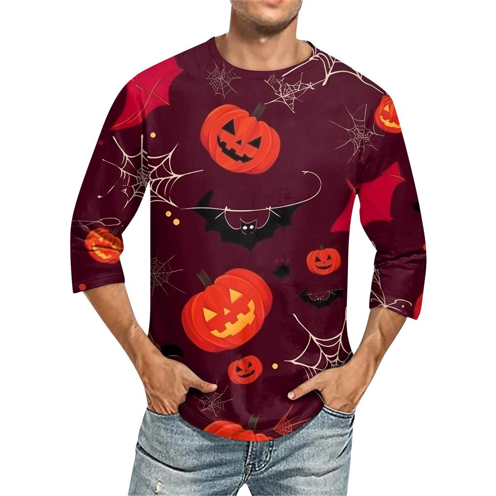 Men'S Round Neck Three-Quarters Sleeve Top Casual Fashion T-Shirt