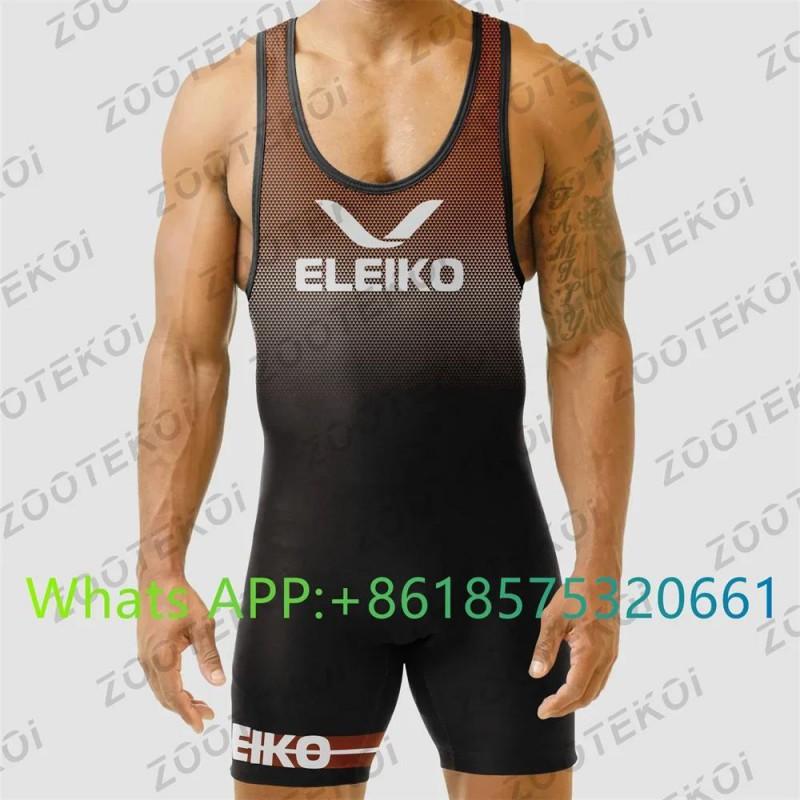 Mens Compression Wrestling Singlet With Heat Transfer Print Training Gym Fitness Wear