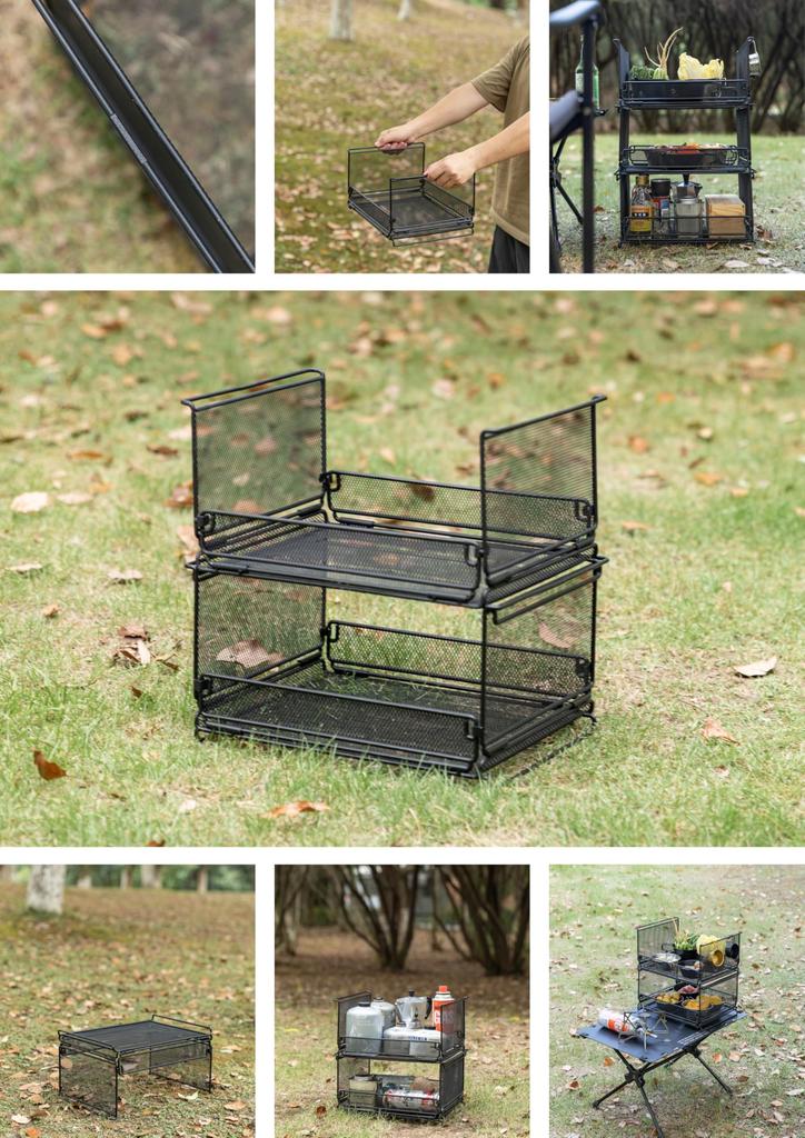 CAMPING MOON Bridge Table for IGT, Mesh Box, IGT Tray, Storage Box, Expanded Metal with Half Door, 2-Piece Set (CK-23BK-2P)