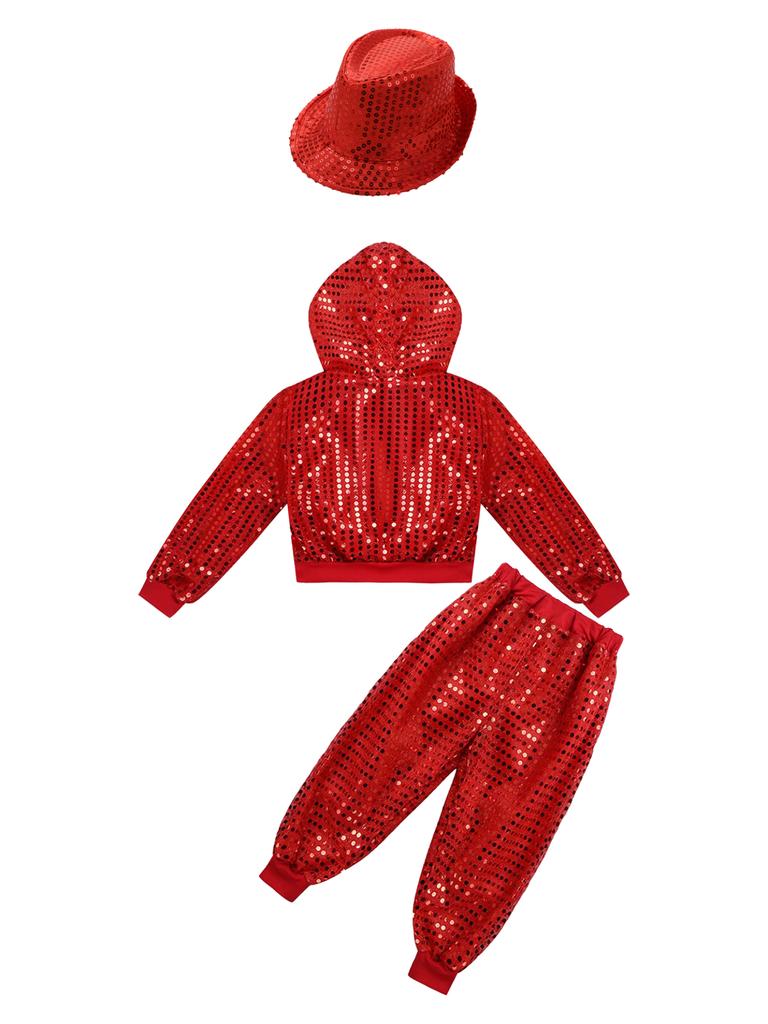 Children Dancewear Suits Kids Girls Boys Shiny Sequins Clothing Sets Hip Hop Dance Stage Costumes