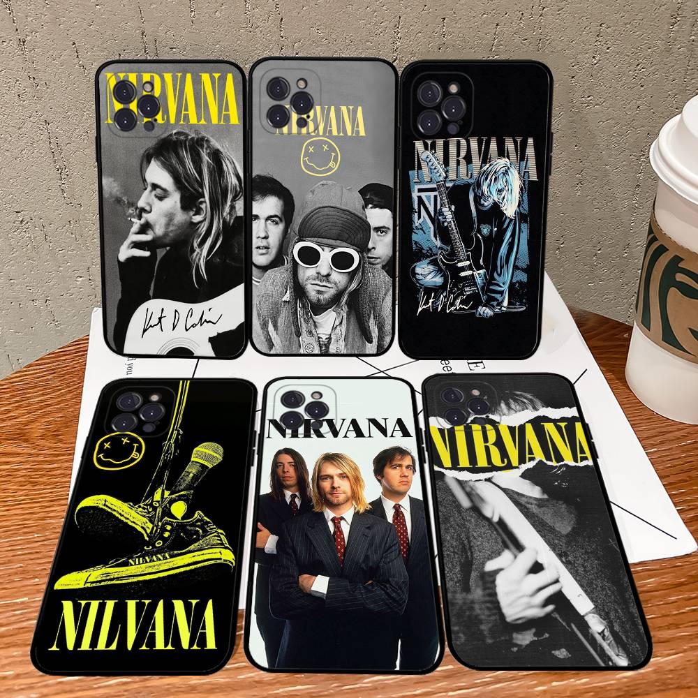 Гранж-группа N-Nirvana Для IPhone 17 16 15 14 13 12 11 Pro Max Plus Ударопрочный Черный Мягкий Чехол для Телефона