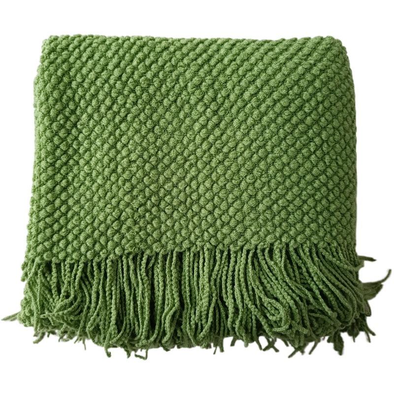 Vintage Knitted Throw Blanket with Tassels Nordic Style Textured Sofa Cover for Bed End Living Room Home Decor