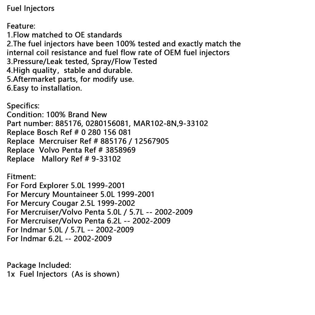 885176 0280156081 Топливные форсунки MAR102-8N 9-33102 Для Mercury Mercruiser