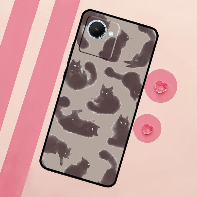 Black Cats Ink Cute Pet Witch Art Case For Realme GT Neo 5 3T 2T 9 11 10 Pro Plus C11 C15 C21Y C25S C30 C31 C33 C35 C53 C55