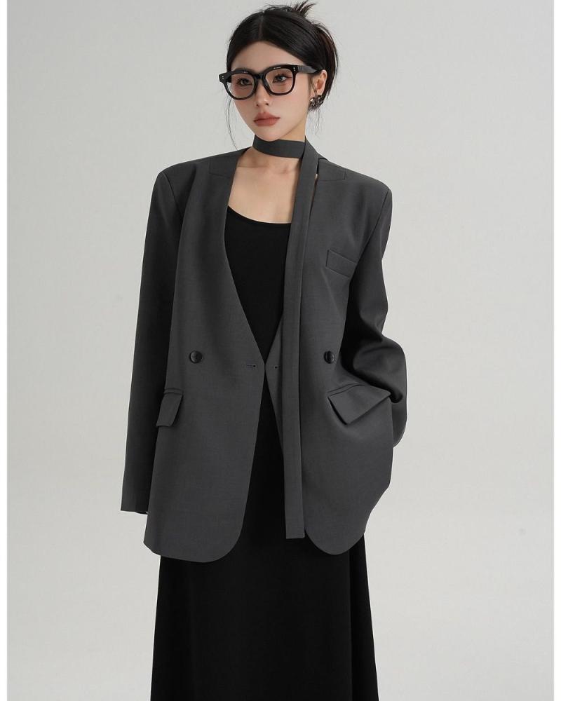 Trendy Oversized V-Neck Suit Coat for Women, Loose Fit Lazy Style V-Neck Suit Outerwear