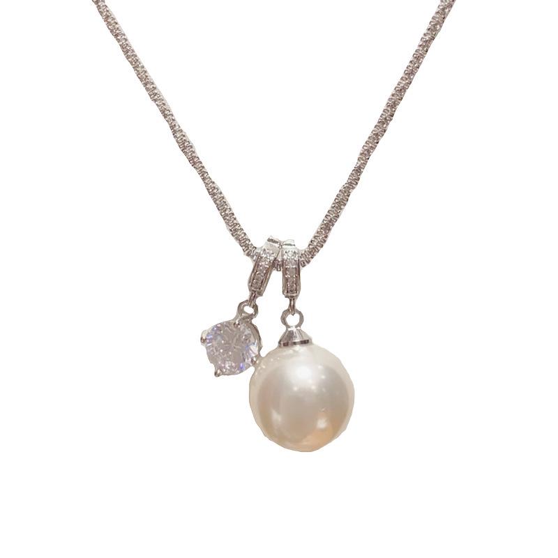 Exquisite Summer Zircon Pearl Necklace - Light Luxury, Versatile & Elegant Clavicle Chain for Women