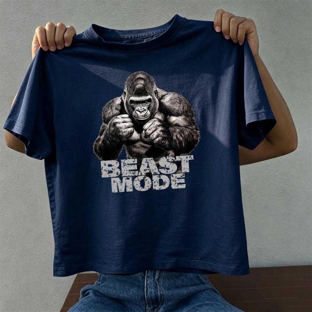 BEAST MODE Gym Training Slogan Graphic Tee Loose Fit Cotton Unisex Summer Bodybuilding Casual Shirts