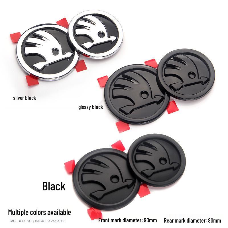 Совместимо со Skoda: Octavia, Fabia 80 мм Передние и задние черные эмблемы, 90 мм Задняя эмблема