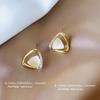 Silver Needle Cat's Eye Geometric Diamond Earrings - Fashionable, Simple, High-End Triangle Design