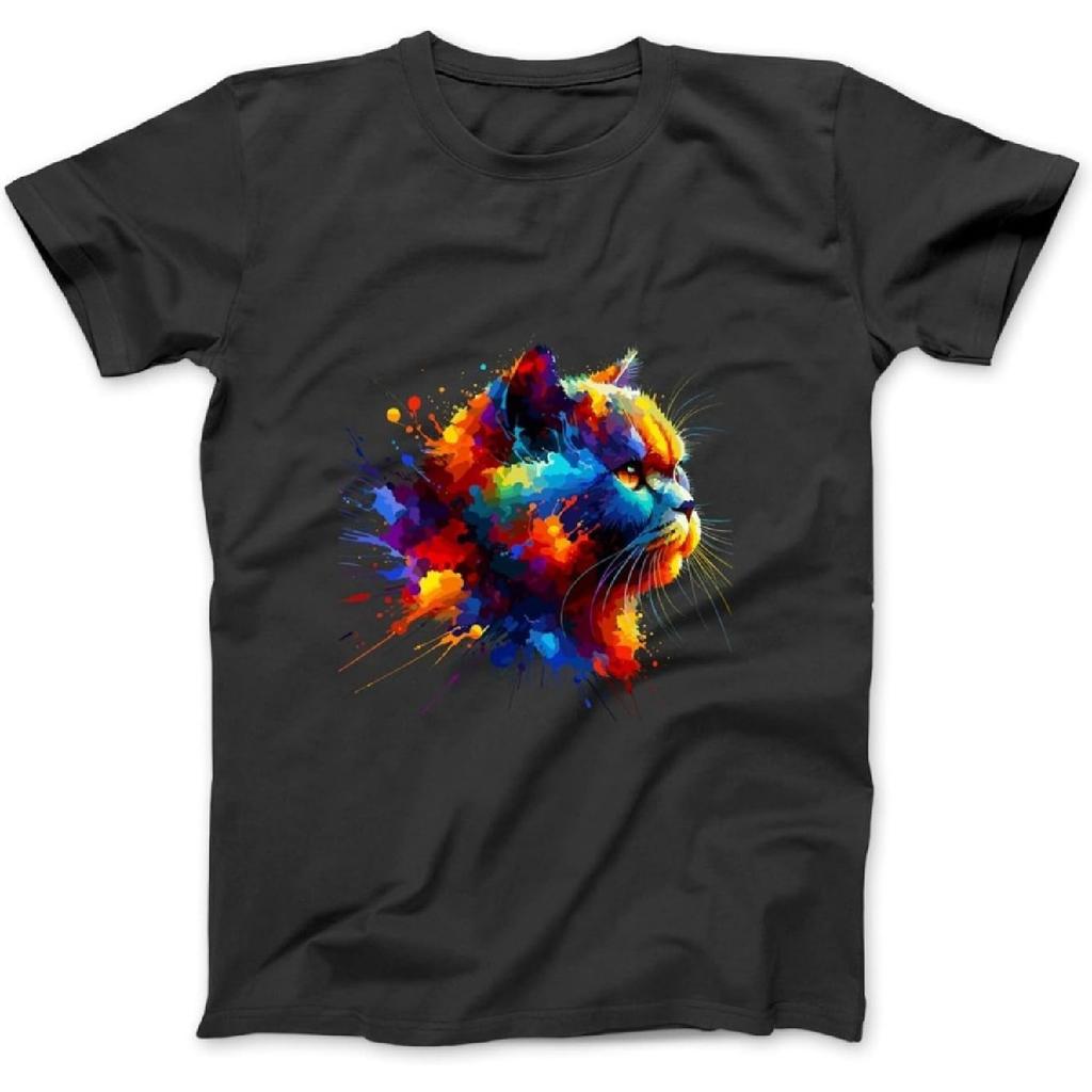 Splash Art British Shorthair Cat Long Sleeve, T-Shirt, Sweatshirt, Hoodie for Men Women Kids Made in Canada Black