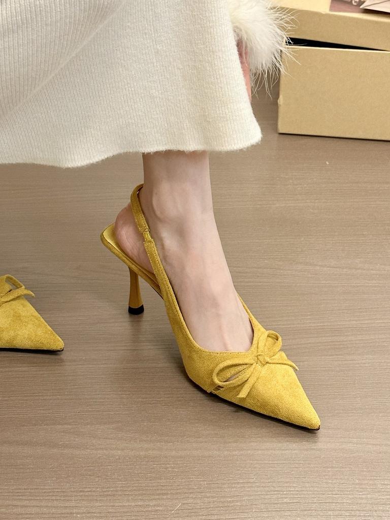 Leopard Print Beauty! Suede Pointed Bow Hollow High Heel Sandals Women's Spring Bag Head Empty Sandals