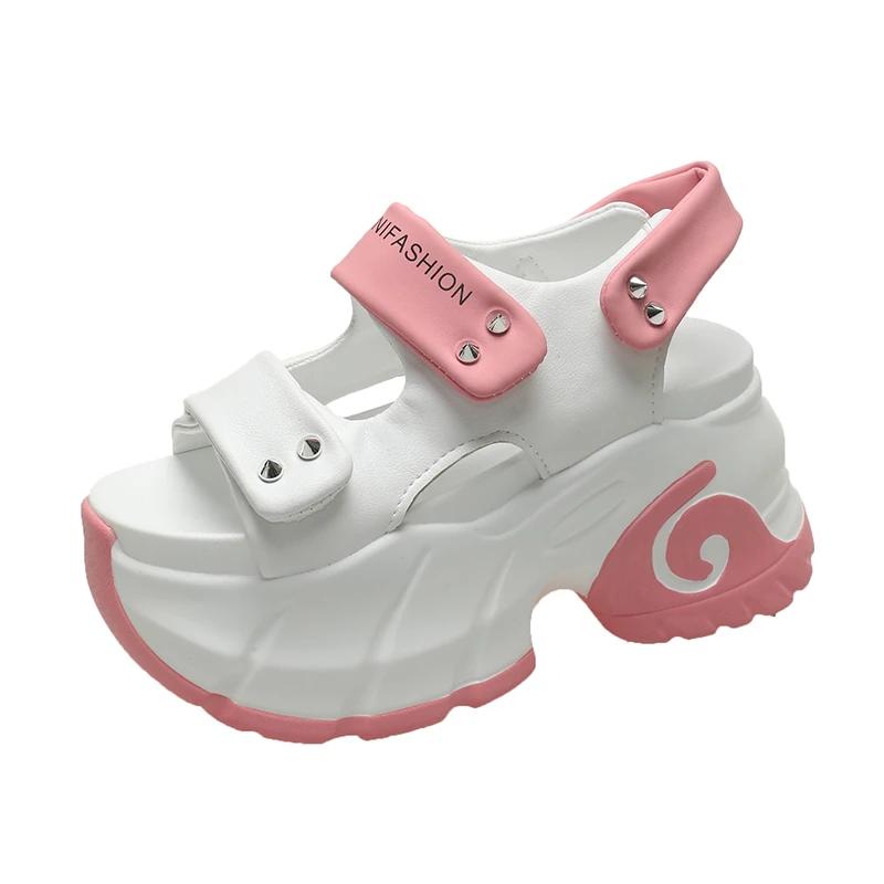 Модные женские босоножки на толстой платформе для отдыха с открытым носком на высоком каблуке, новые гладиаторские тапочки, женские модные летние кожаные пляжные сандалии 8,5 см