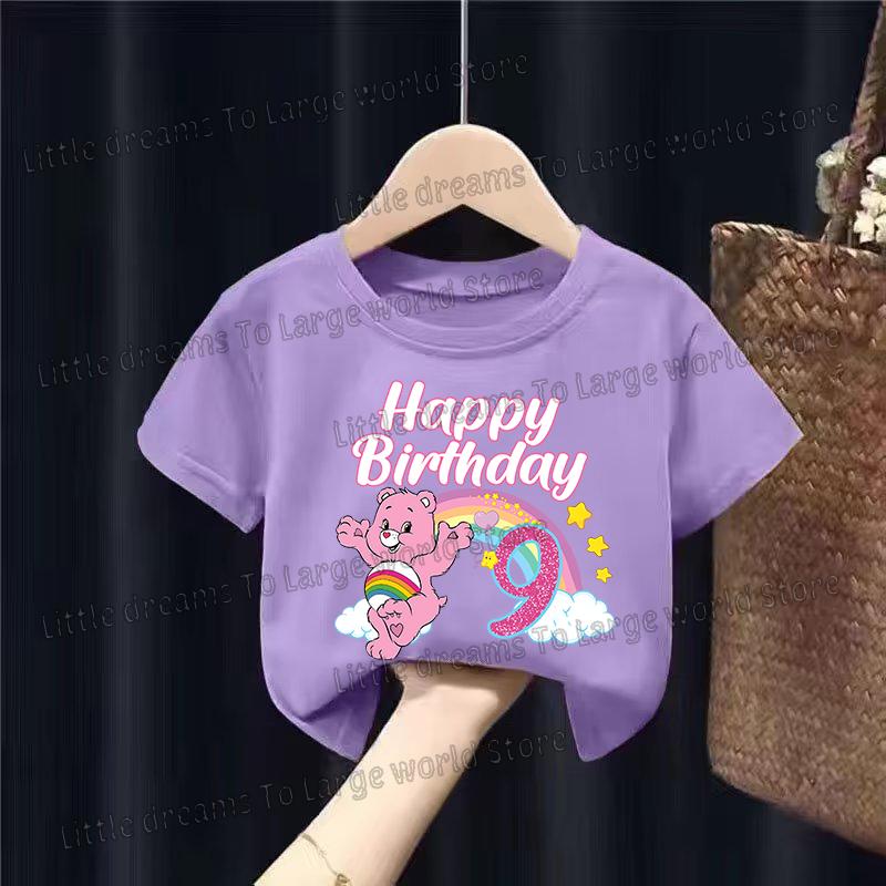 Caring Bears Number Tshirt Girls Birthday Party Supplies 19 Years Short Sleeve Tee Kids Cotton Tops Clothes Base Tshirts Gift