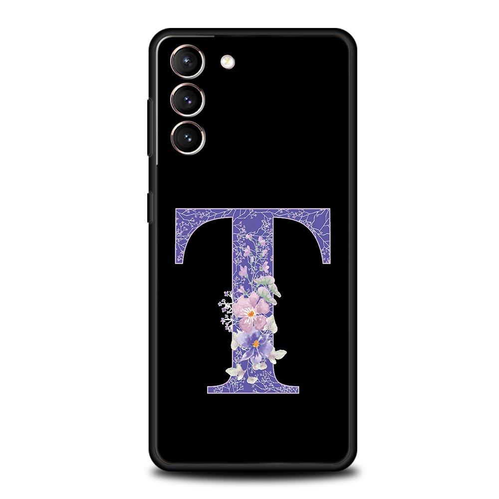 Чехол на телефон с фиолетовым цветком и буквами для Samsung Galaxy S26 Ultra S25 Plus S24 FE S23 S22 5G S21 S20 Черный Мягкий