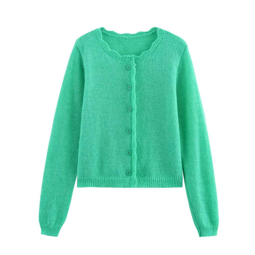2025 Spring Women's European & American Style Long-Sleeve Knitted Cardigan, Fashionable & Versatile In Three Colors