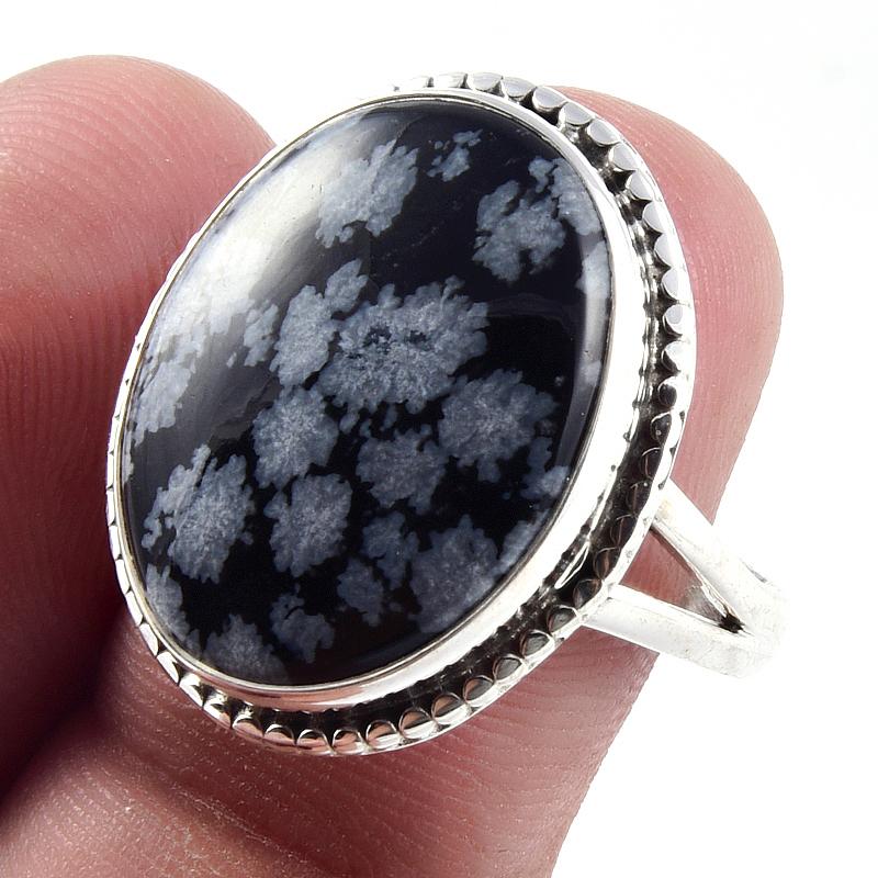 Natural Snowflake Obsidian Gemstone Handmade 925 Sterling Silver Ring S.9 D6N67