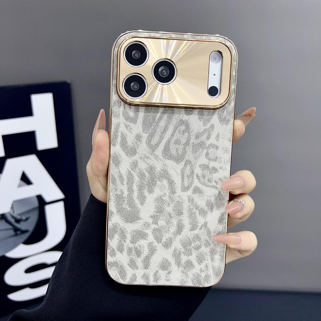 Electroplated Leopard Print Case for iPhone 14/15/16/17 Pro Max