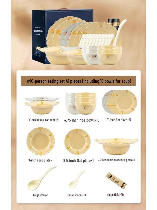 Kāngmò Matte Glaze 41-Piece Dinnerware Set, French Chanson White Peony Mix