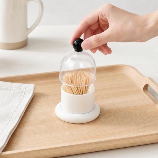 Toothpick Dispenser with Clear Dome Lid, Modern Tooth Picks Storage Container, Kitchen Dining Table Toothpick Holder Box Jar