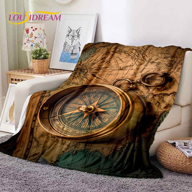 3D Ancient Nautical Chart World Map Compass Soft Flannel Blankets,Throw Blanket Comfortable Blanket for Picnic Beds Sofa Bedroom