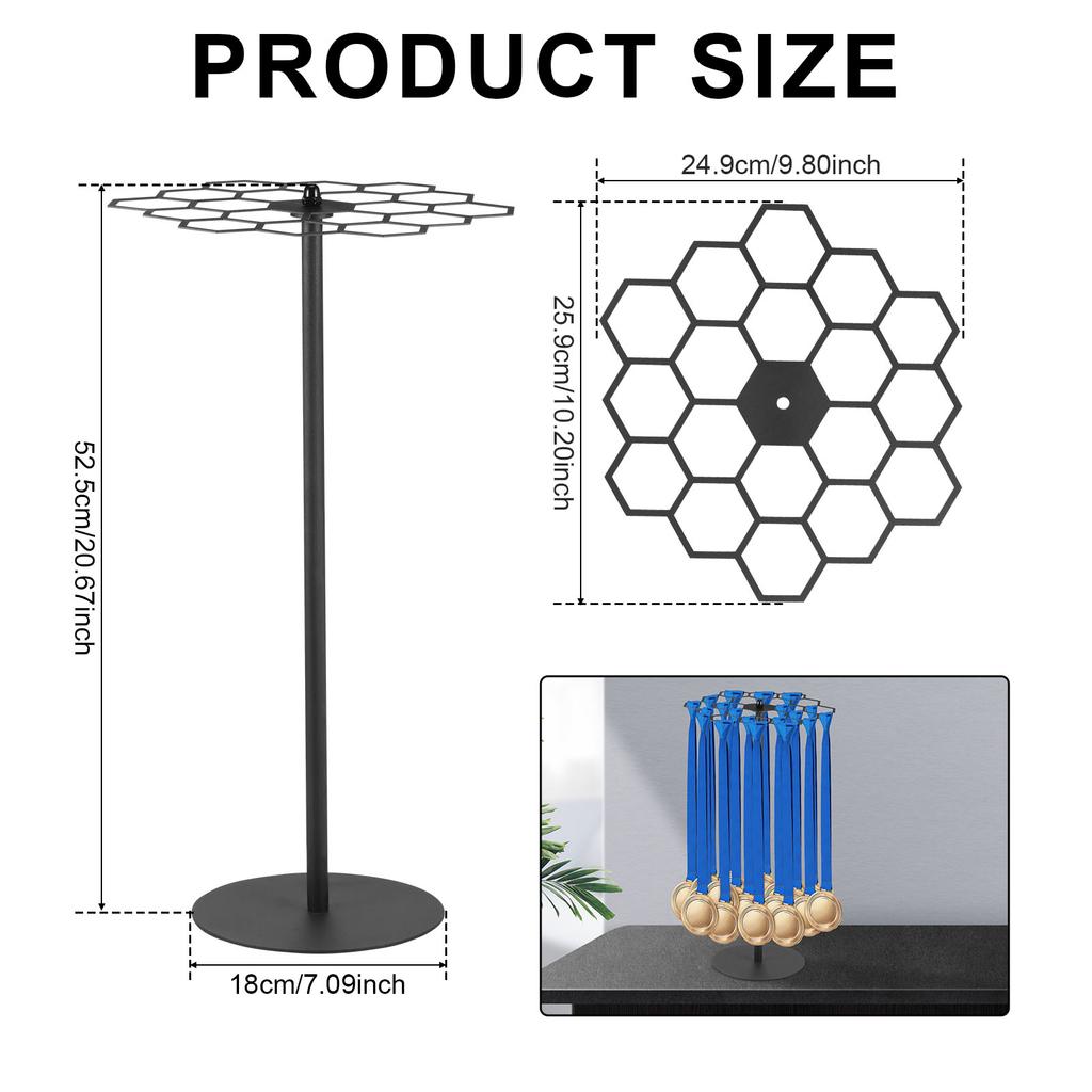 Tabletop Medal Display Stand Metal 360°Rotatable Medal Hanger for Basketball Running Sports Race, 40+ Medals Storage Racks