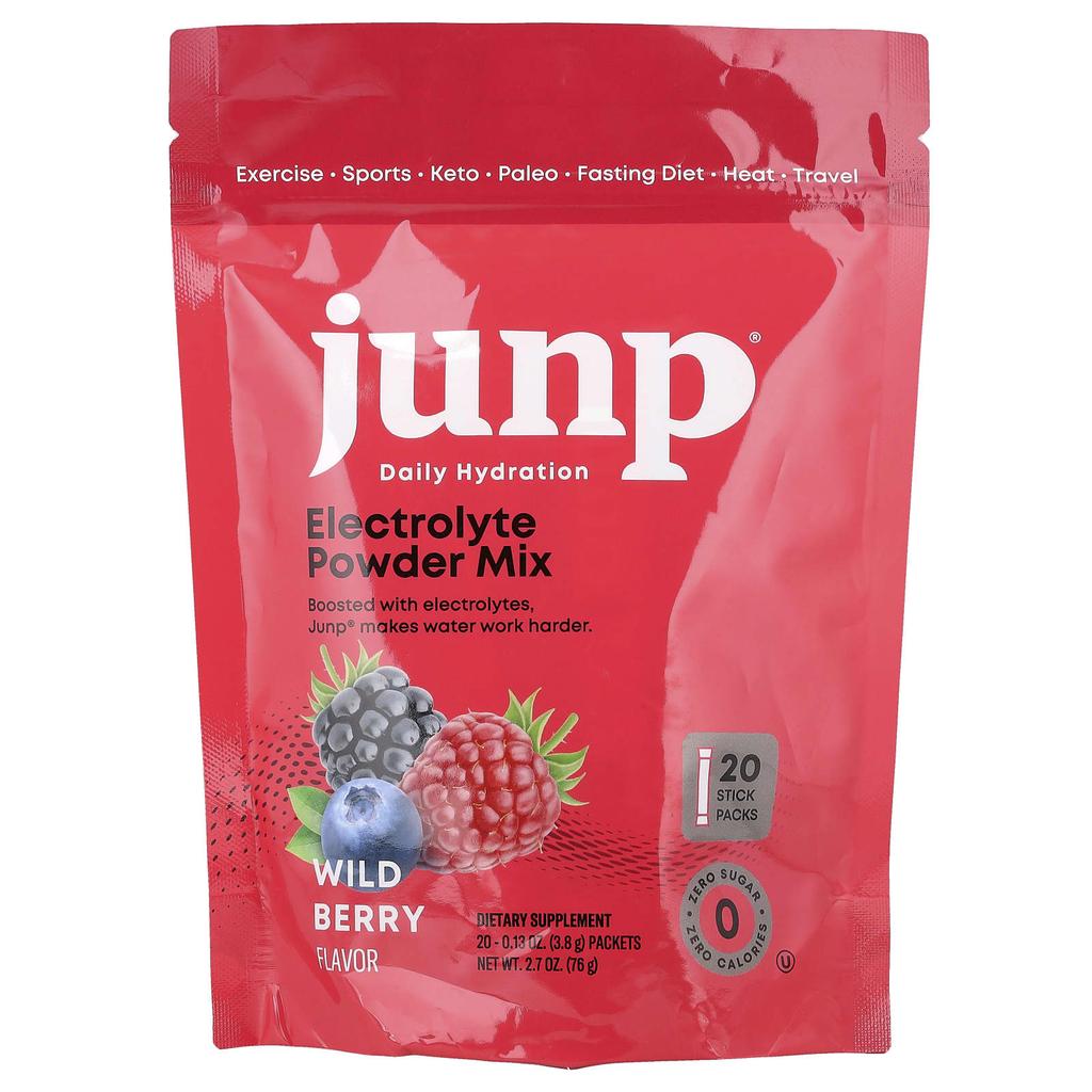 JUNP Hydration Electrolyte Powder Mix, Wild Berry, 20 Stick Packs, 3.8g (0.13oz) Each