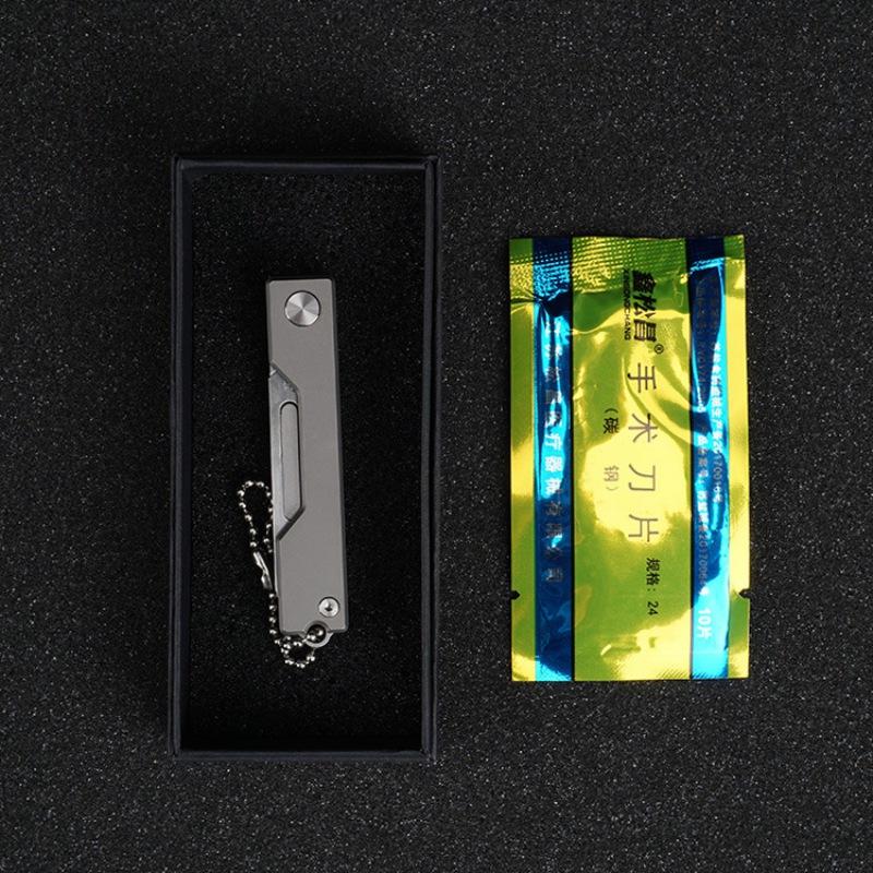 Titanium Alloy Folding Knife Scalpel Quick-Replace Pocket Knives Keychain EDC Gadgets Unboxing Cutter with 10pcs Blades EDC