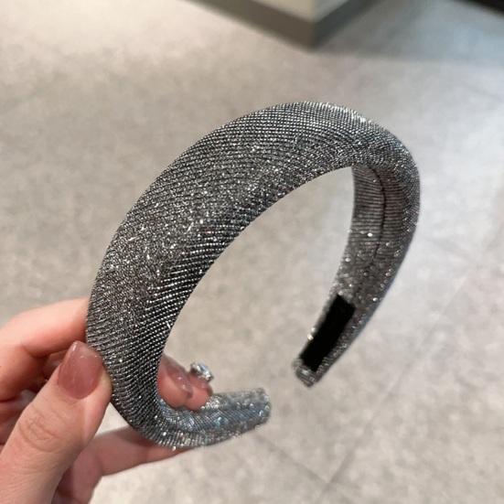 Women Headband Sparkling Rhinestones Sponge Thickened Filling Non-Slip Design Hair Hoop Flexible Fit Hair Accessory
