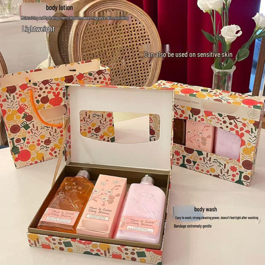 Набор Oushujia: Гель для душа, Лосьон для тела и Крем для рук - Праздничная подарочная коробка.